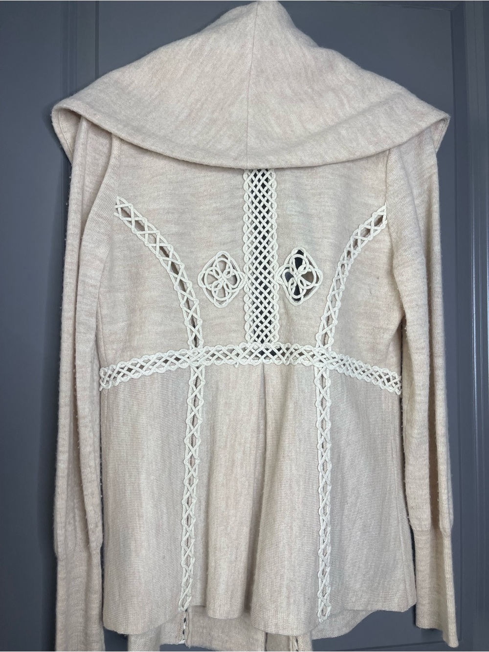 Angel of the North Crochet-Trim Knit Sweater Jacket - Cream